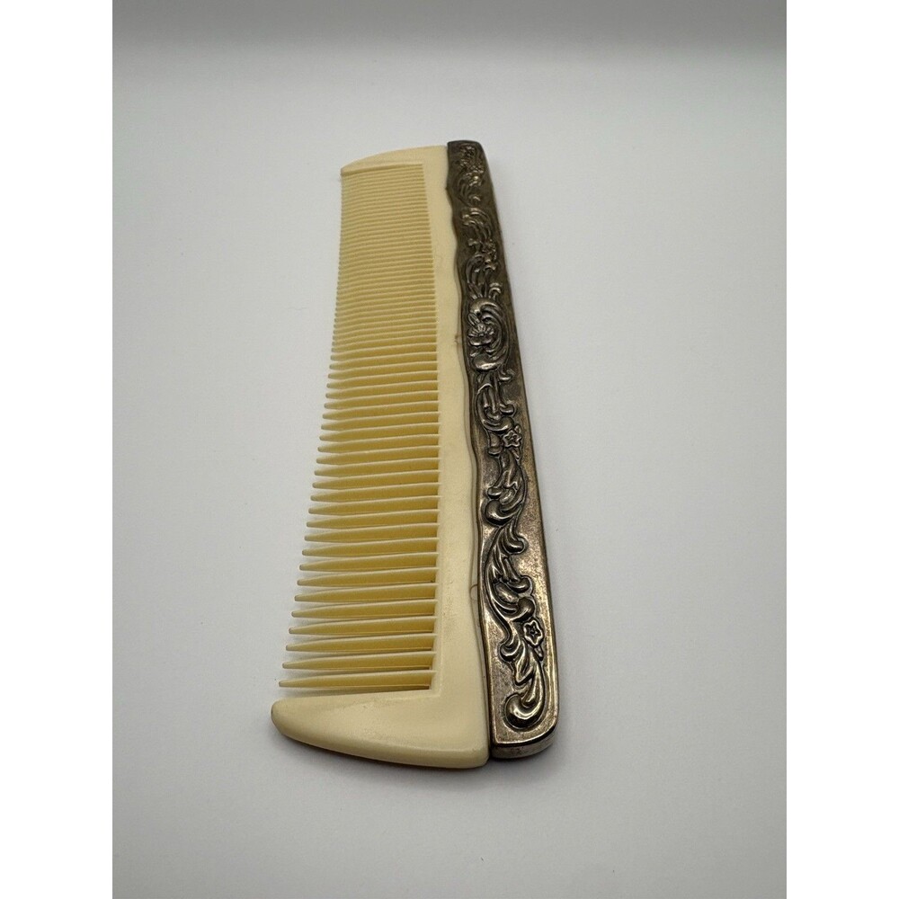 Vintage Silver Plate Ornate Floral Plastic Tooth 7.25" Hair Comb‎ - Picture 4 of 4